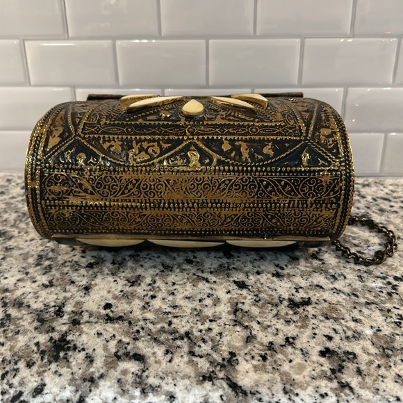 Moroccan Hammered Brass and Bone Purse - Picture 4 of 8